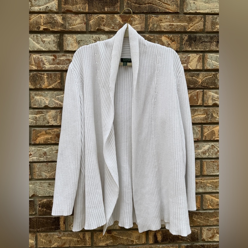Lauren Ralph Lauren Ribbed Knit Open-Front White Cardigan Women’s XL GUC